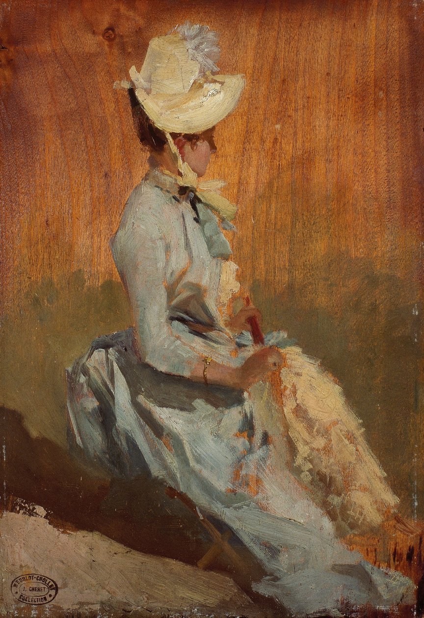 Dama sentada, c.1879-84 (óleo sobre madera) de Jules Cheret