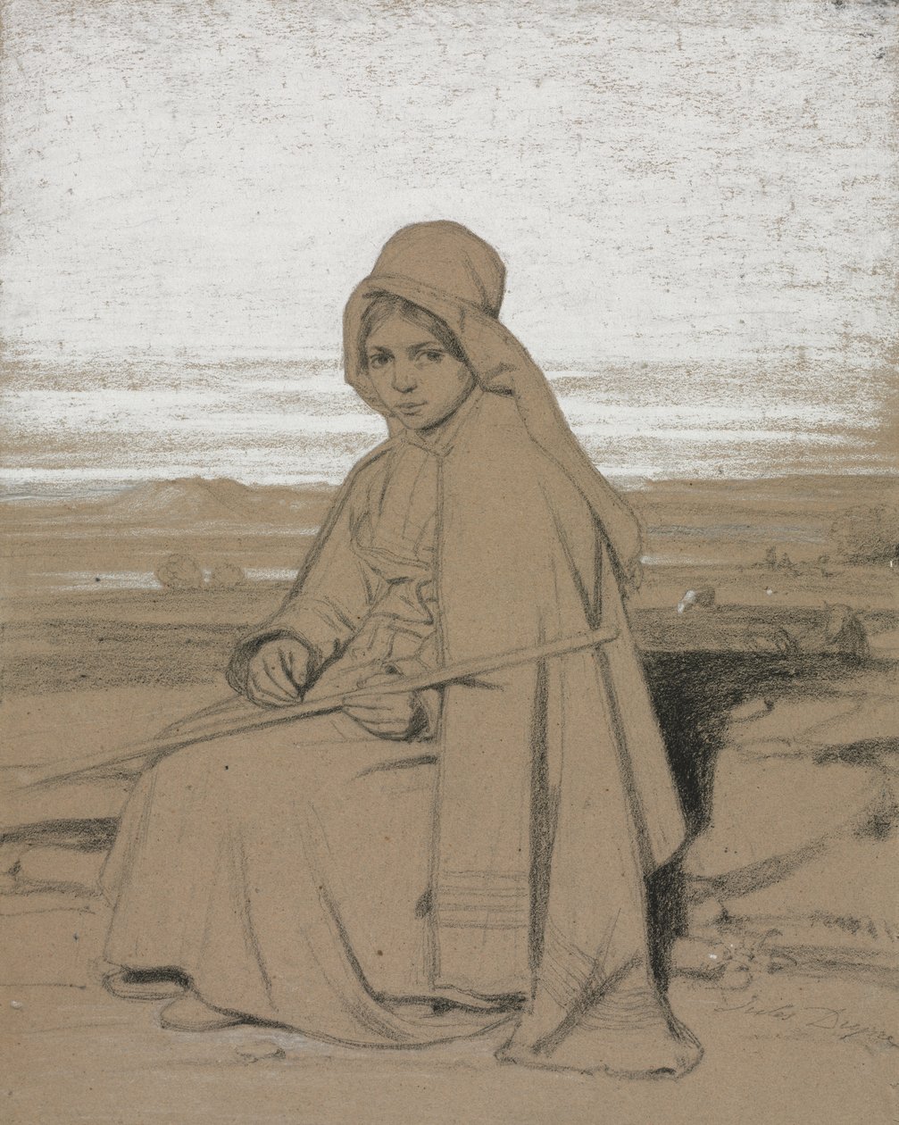 Una pastora sentada de Jules Dupré