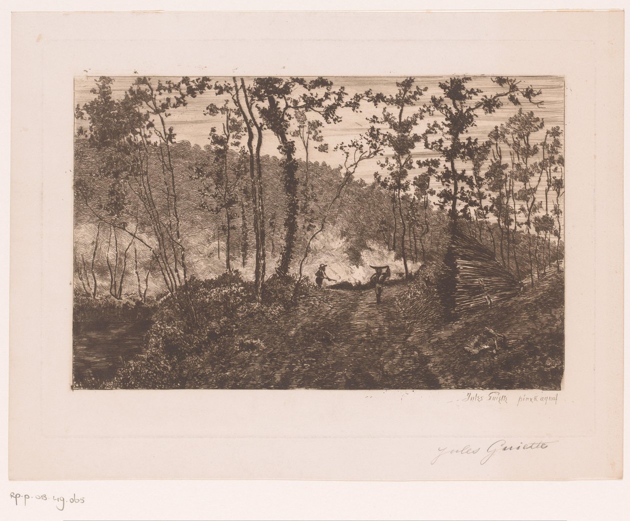 Bosque con leñadores y quemadores de leña de Jules Guiette