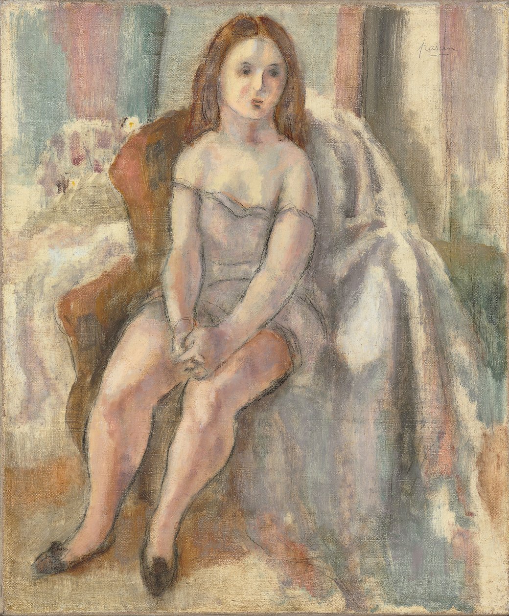 Joven mujer en camisón blanco de Jules Pascin