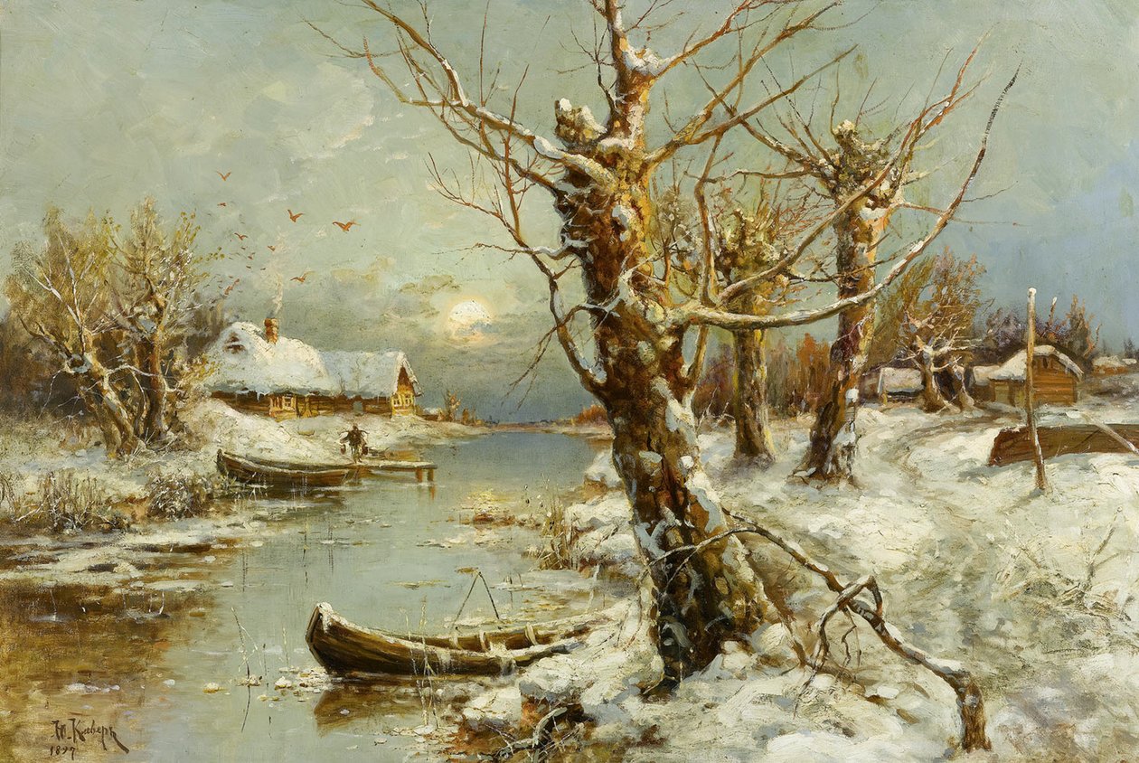 Paisaje de río en invierno de Juli Julievich Klever