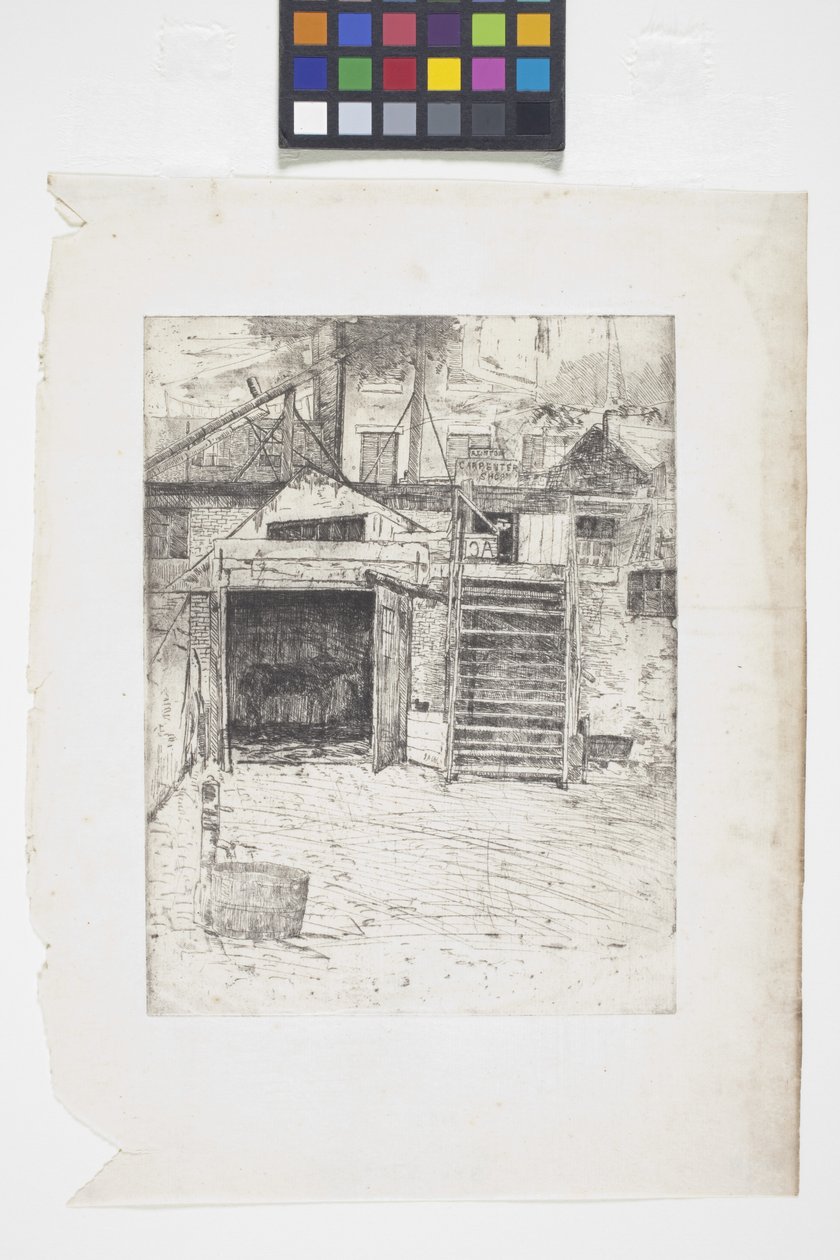 El taller del carpintero (grabado) de Julian Alden Weir