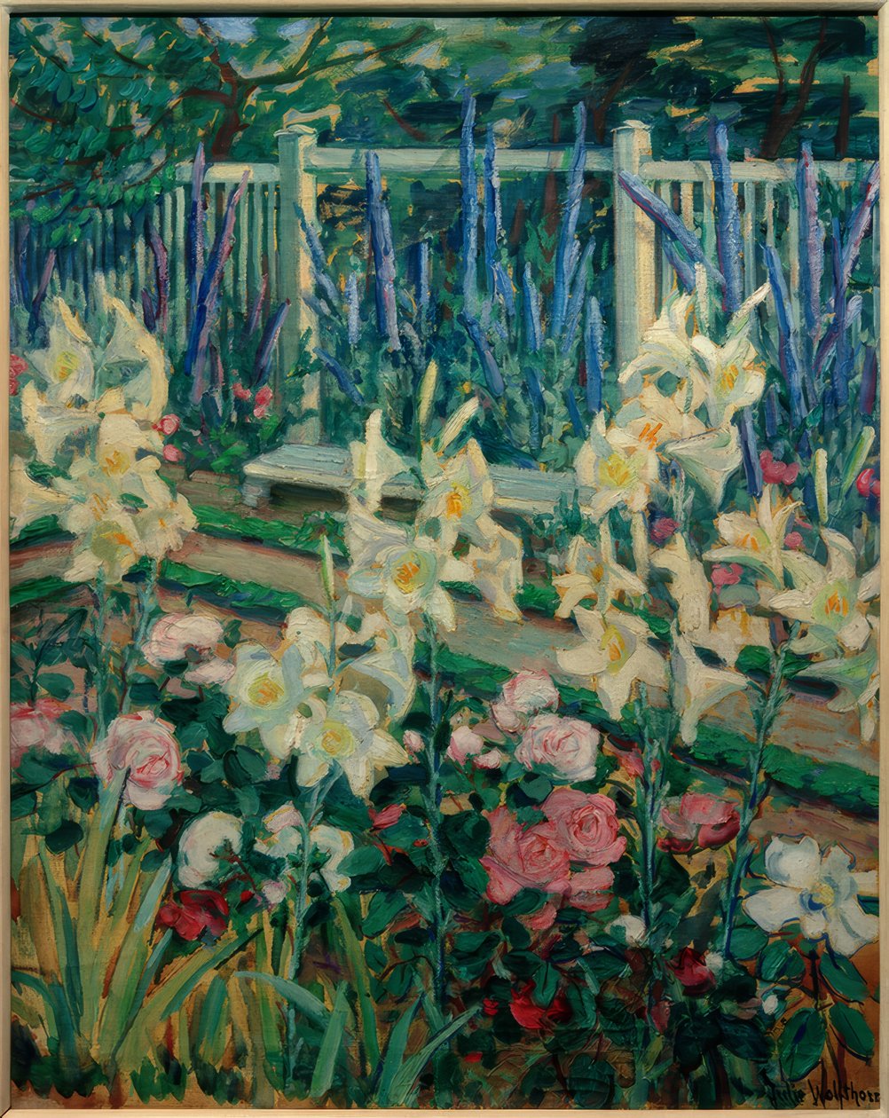 Lirios en el jardín Muthesius de Julie Wolfthorn