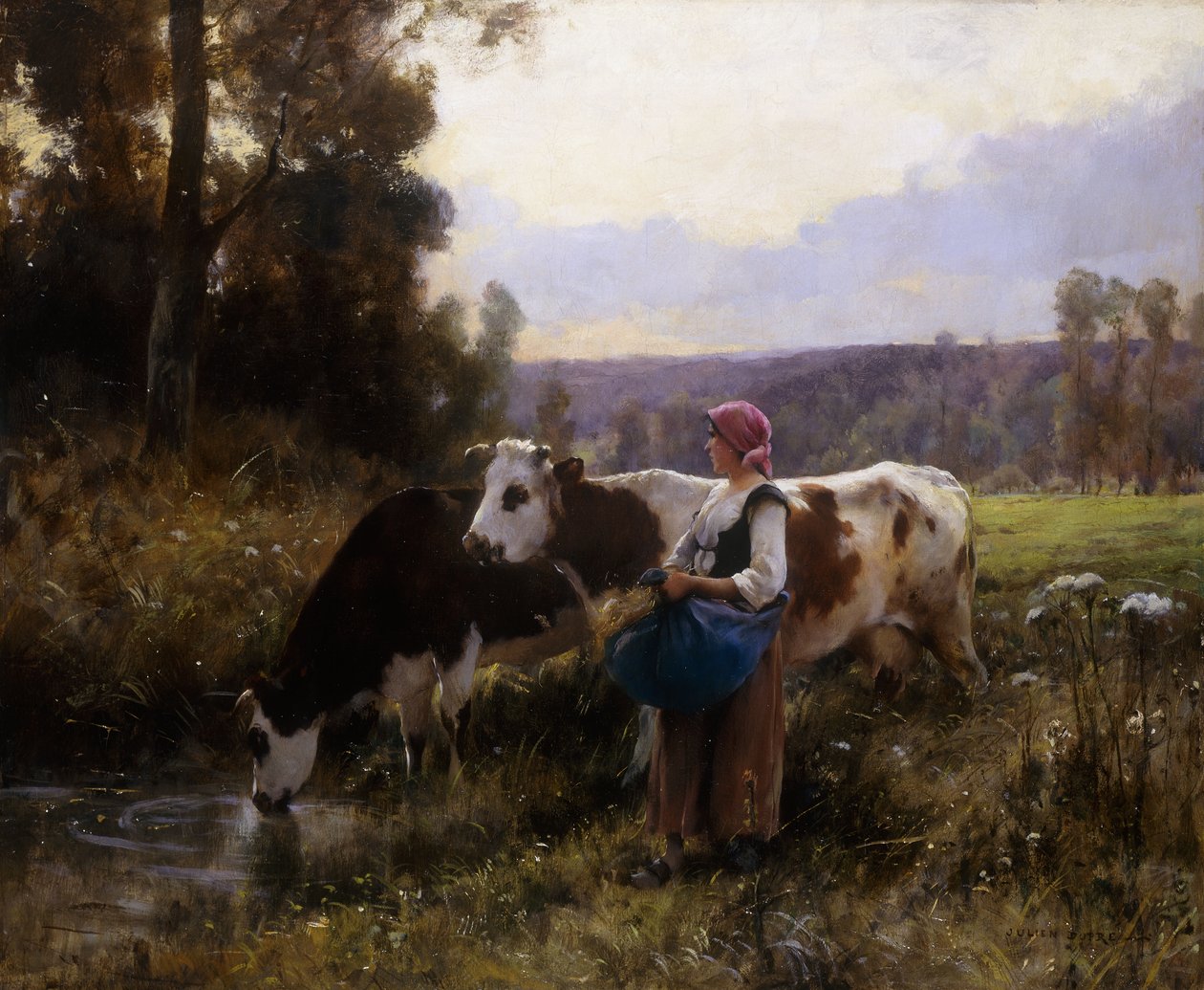 Vacas en el abrevadero de Julien Dupre
