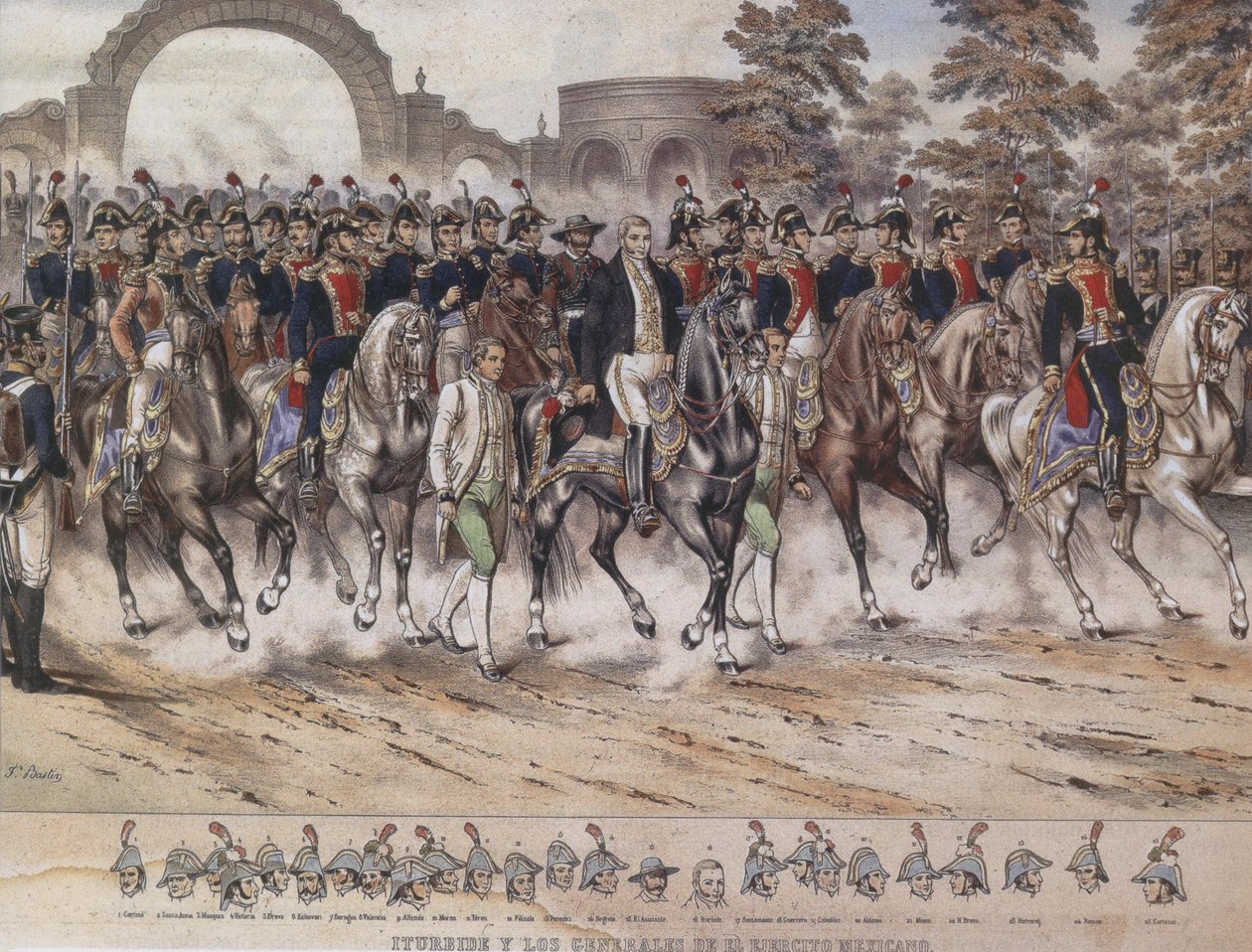 Generales del Trigarante Entrada del Ejército Trigarante, Iturbide y los generales del Ejército mexicano de Julio Michauld and Thomas Ferdinand Bastin