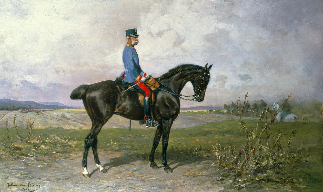 Emperador Francisco José I en su caballo austriaco, 1898 de Julius von Blaas  
