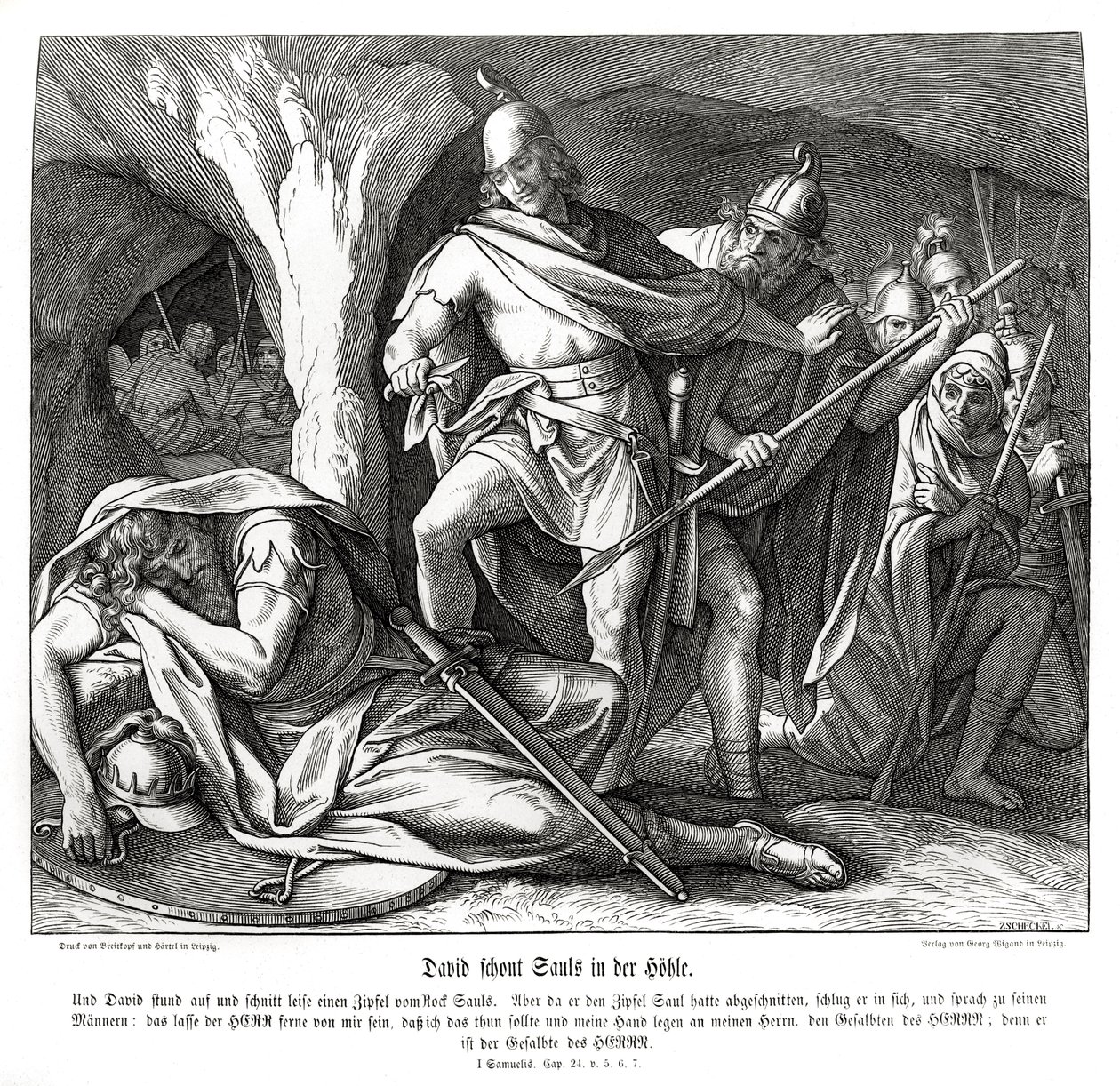 David perdona la vida de Saúl de Julius Schnorr von Carolsfeld