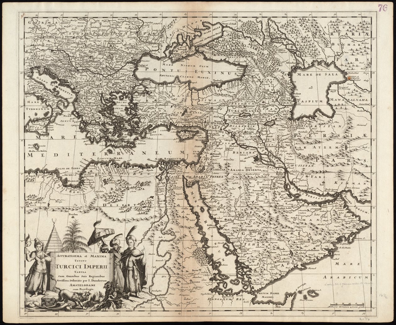 Mapa muy preciso y grande de todo el Imperio Turco con todas sus regiones, delineación más reciente de Justus Danckerts