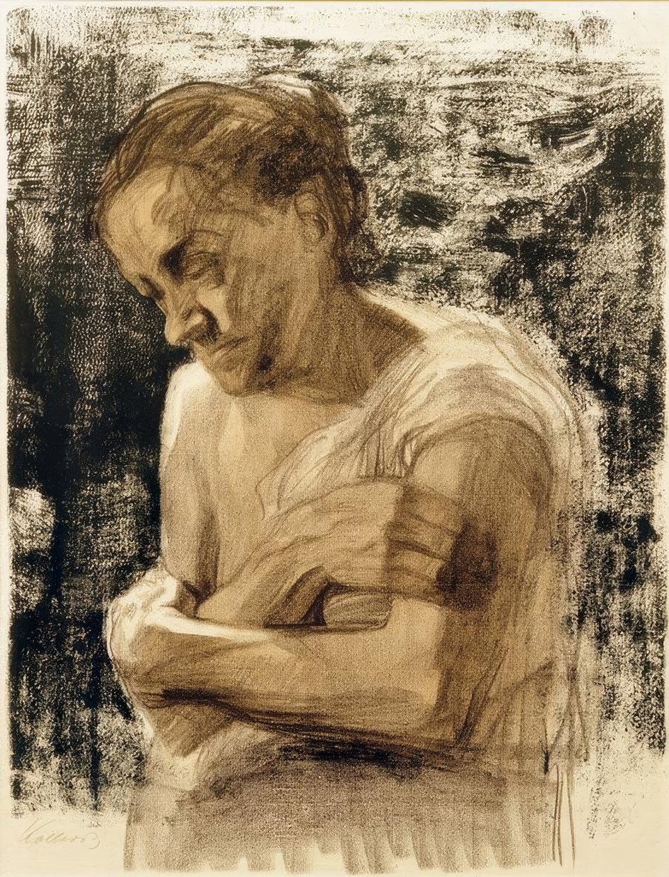 Medio cuerpo de una mujer con los brazos cruzados de Käthe Kollwitz