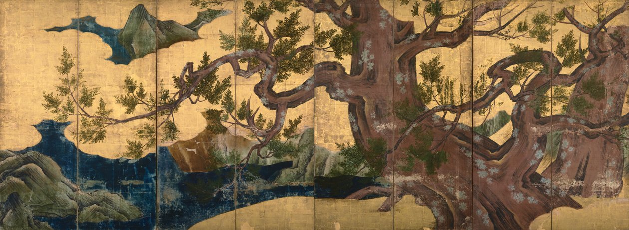 Árboles de ciprés de Kano Eitoku