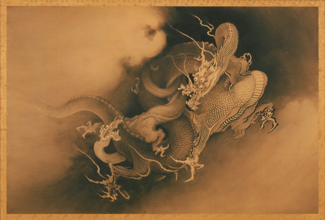 Dos dragones en las nubes de Kano Hogai