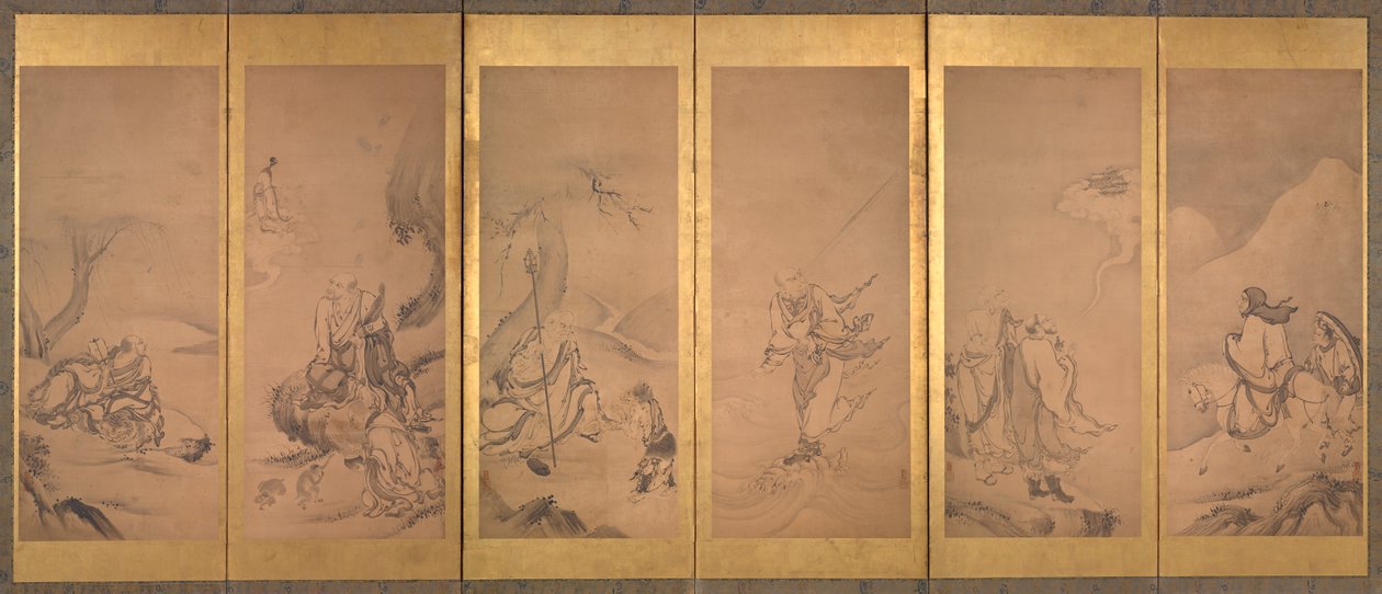 Patriarcas budistas, daoístas y confucianos de Kano Sanraku