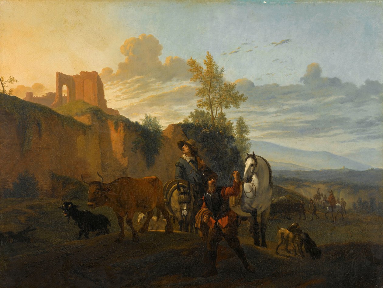 Paisaje italiano con soldados de Karel du Jardin (copy after)