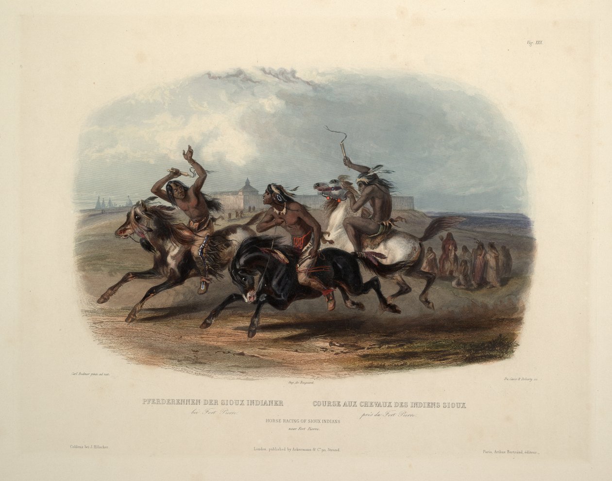 Carreras de caballos de los indios Sioux de Karl Bodmer