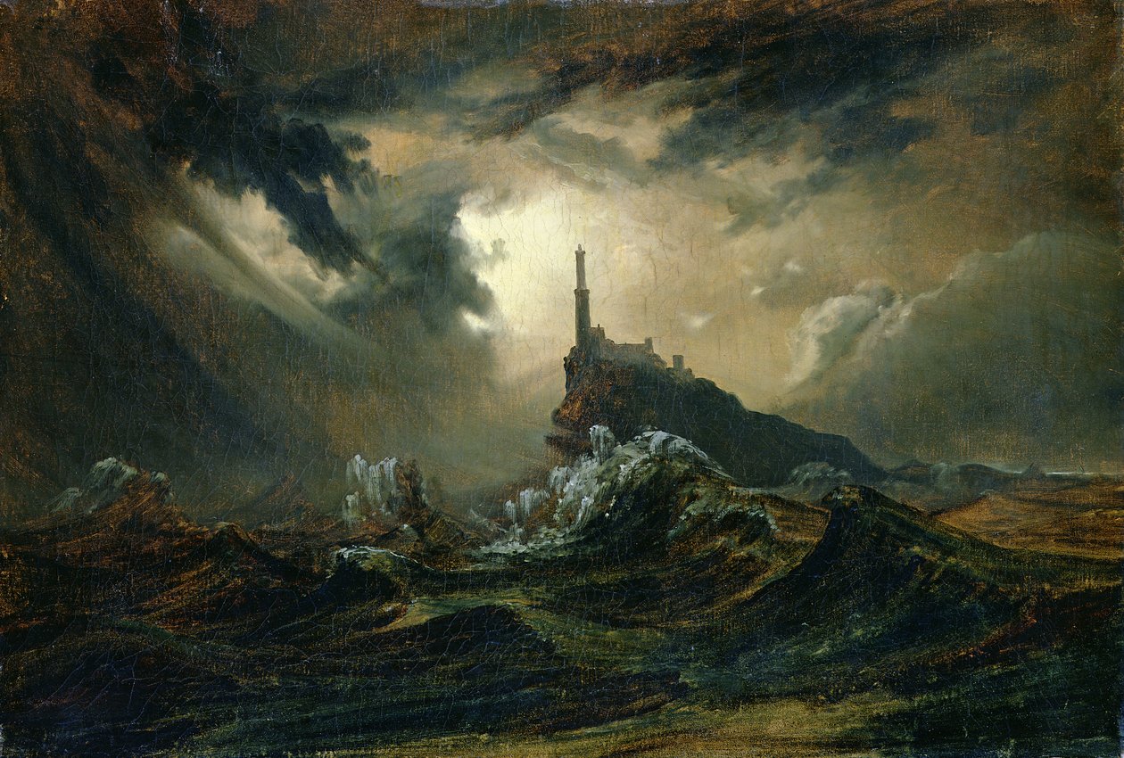 Mar tormentoso con faro de Carl Blechen