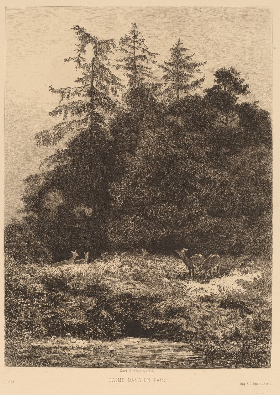 Ciervos en un parque de Karl Bodmer
