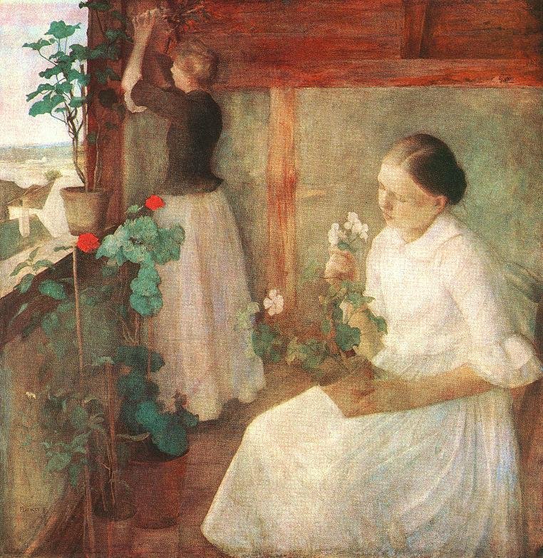 Niñas atendiendo a las flores de Károly Ferenczy