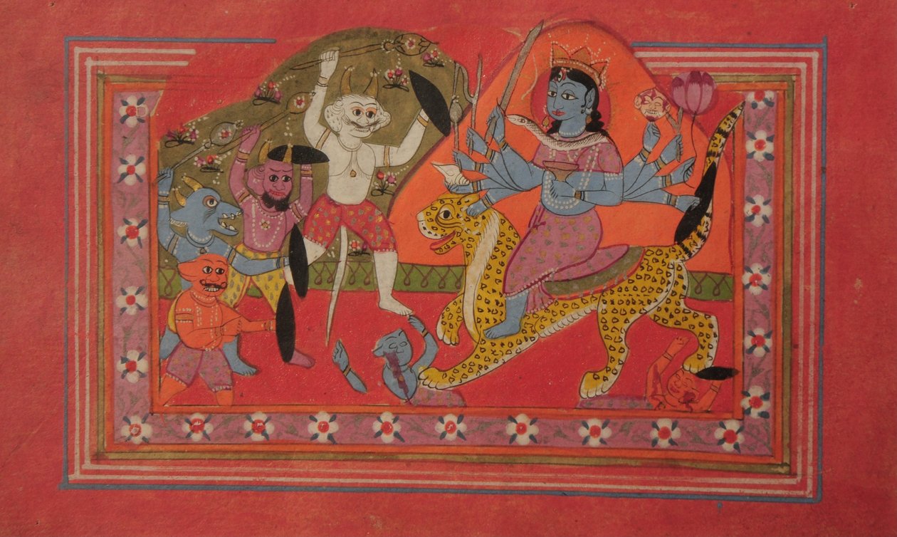 Devi de diez brazos aniquilando demonios de Kashmir School
