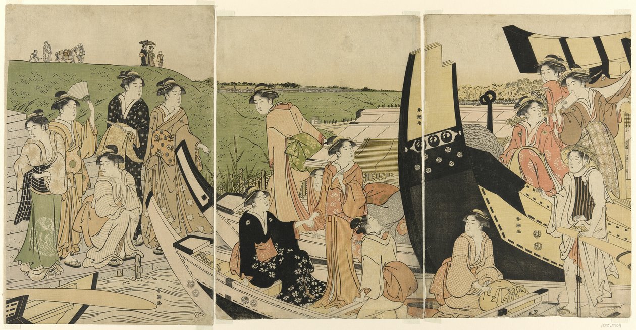 Barcos de recreo en un desembarcadero de Katsukawa Shuncho