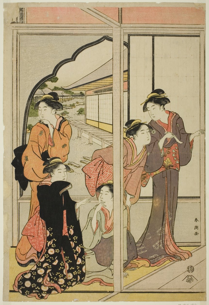 Mujeres en una mansión de Katsukawa Shuncho