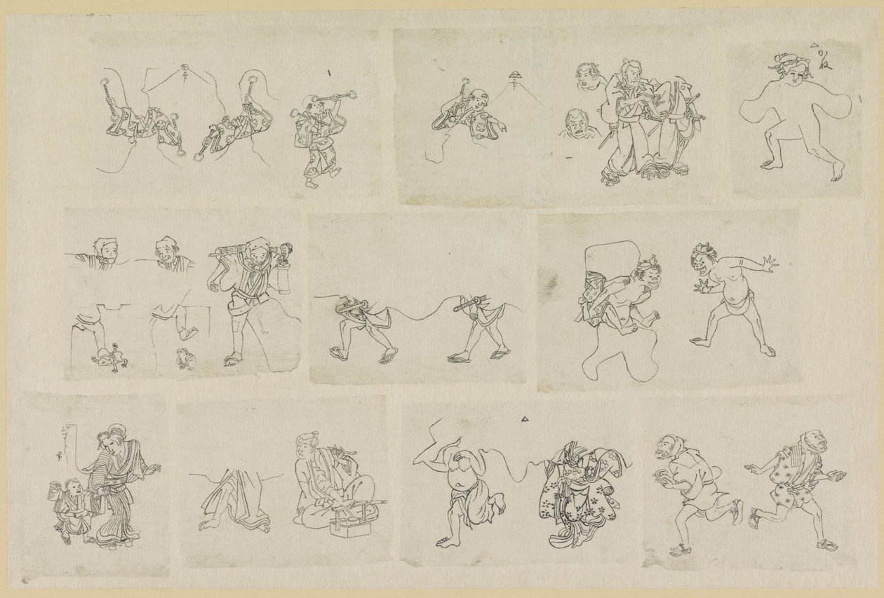 Once representaciones diferentes de personas de Katsushika Hokusai (possibly)