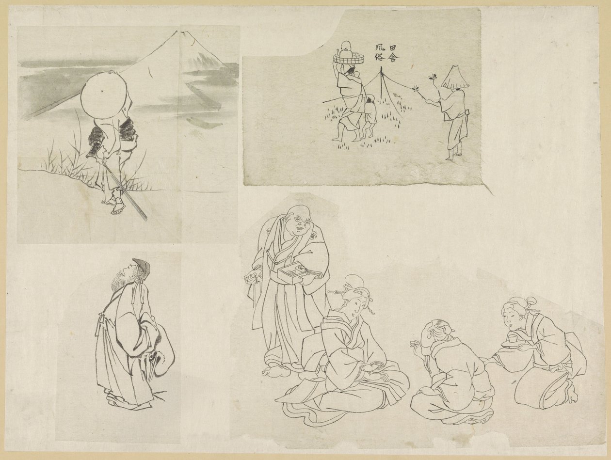 Cuatro escenas con diferentes figuras. de Katsushika Hokusai (possibly)