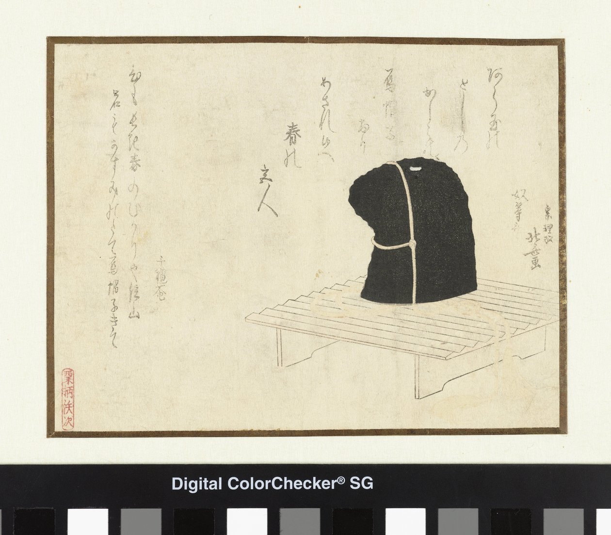 Una gorra de corte en un soporte de Katsushika Hokusai