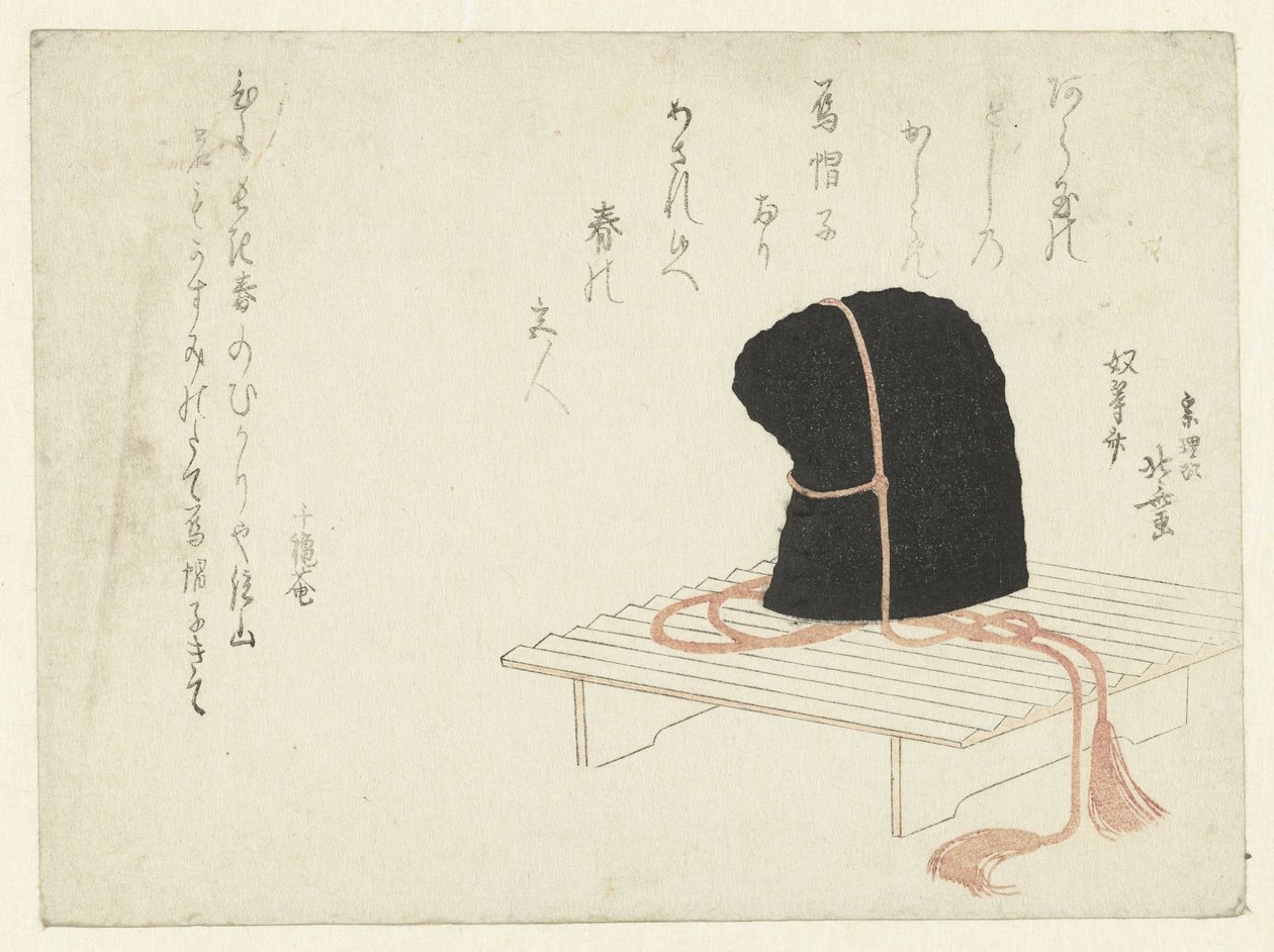 Una gorra de corte en un soporte de Katsushika Hokusai