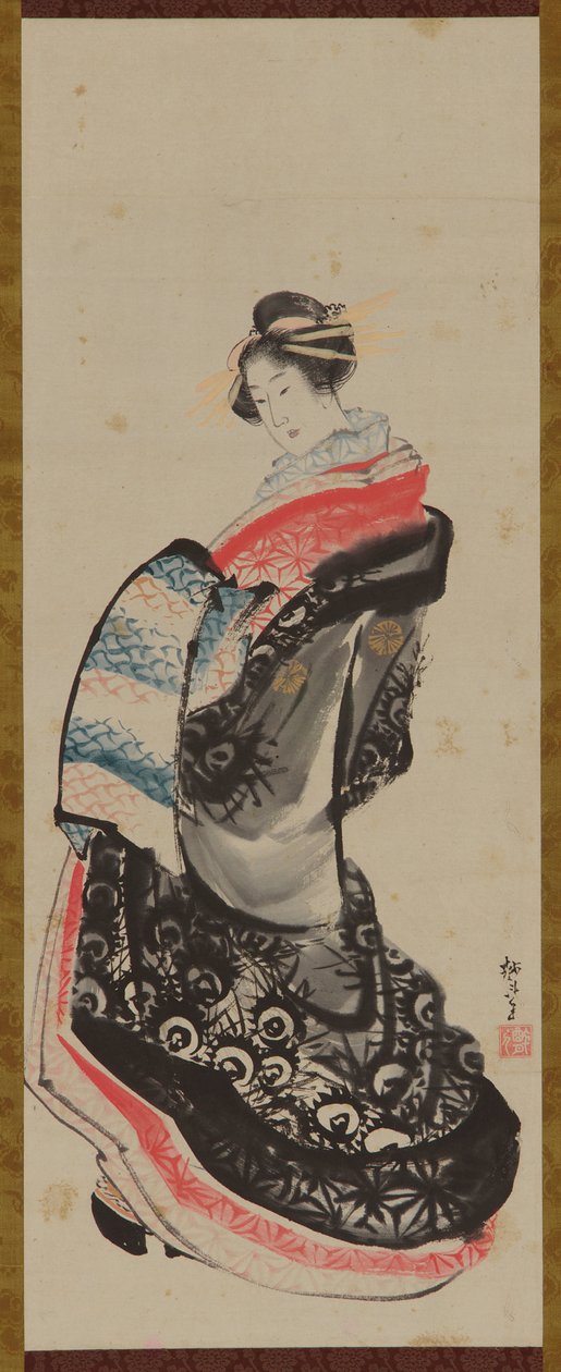 Una cortesana de pie, finales del siglo XVIII-principios del XIX de Katsushika Hokusai
