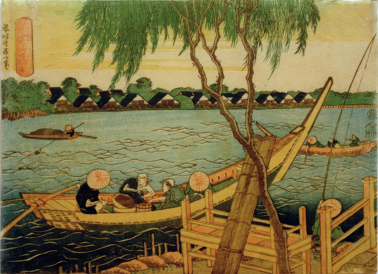 Pescando con caña larga en el río Miyato de Katsushika Hokusai