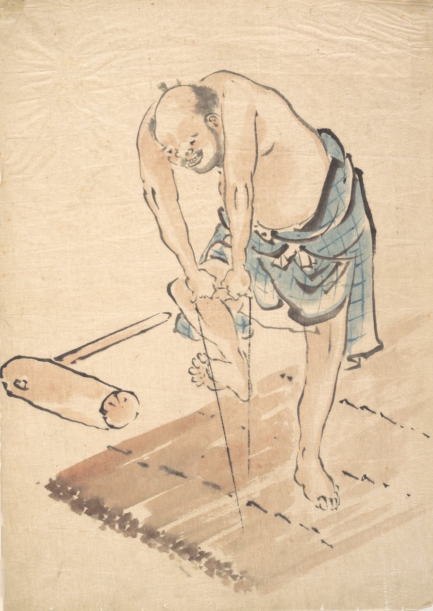 Hombre en una balsa de Katsushika Hokusai