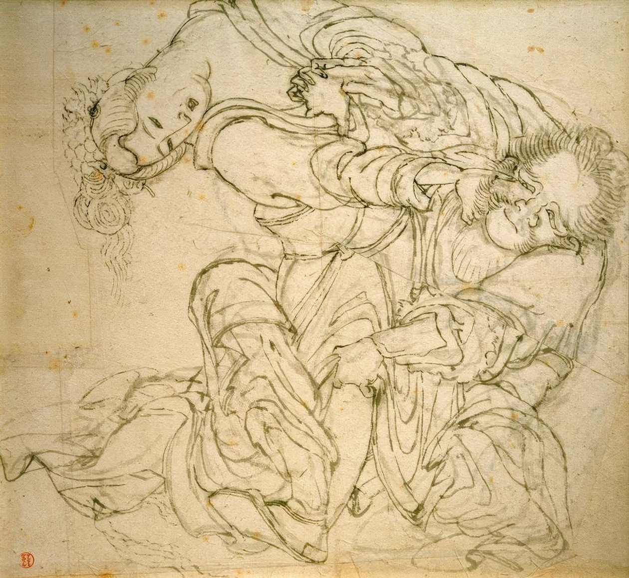Soko lucha con su esposa de Katsushika Hokusai