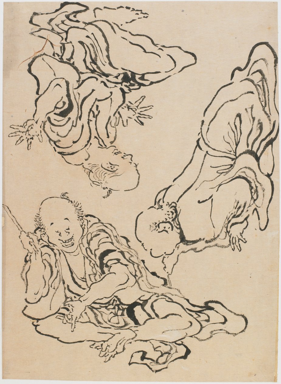 Tres hombres gesticulando, finales del siglo XVIII-principios del siglo XIX de Katsushika Hokusai