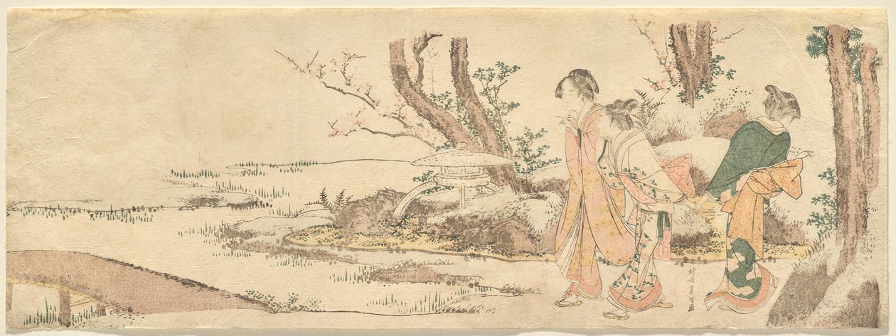 Tres mujeres junto a un estanque de Katsushika Hokusai