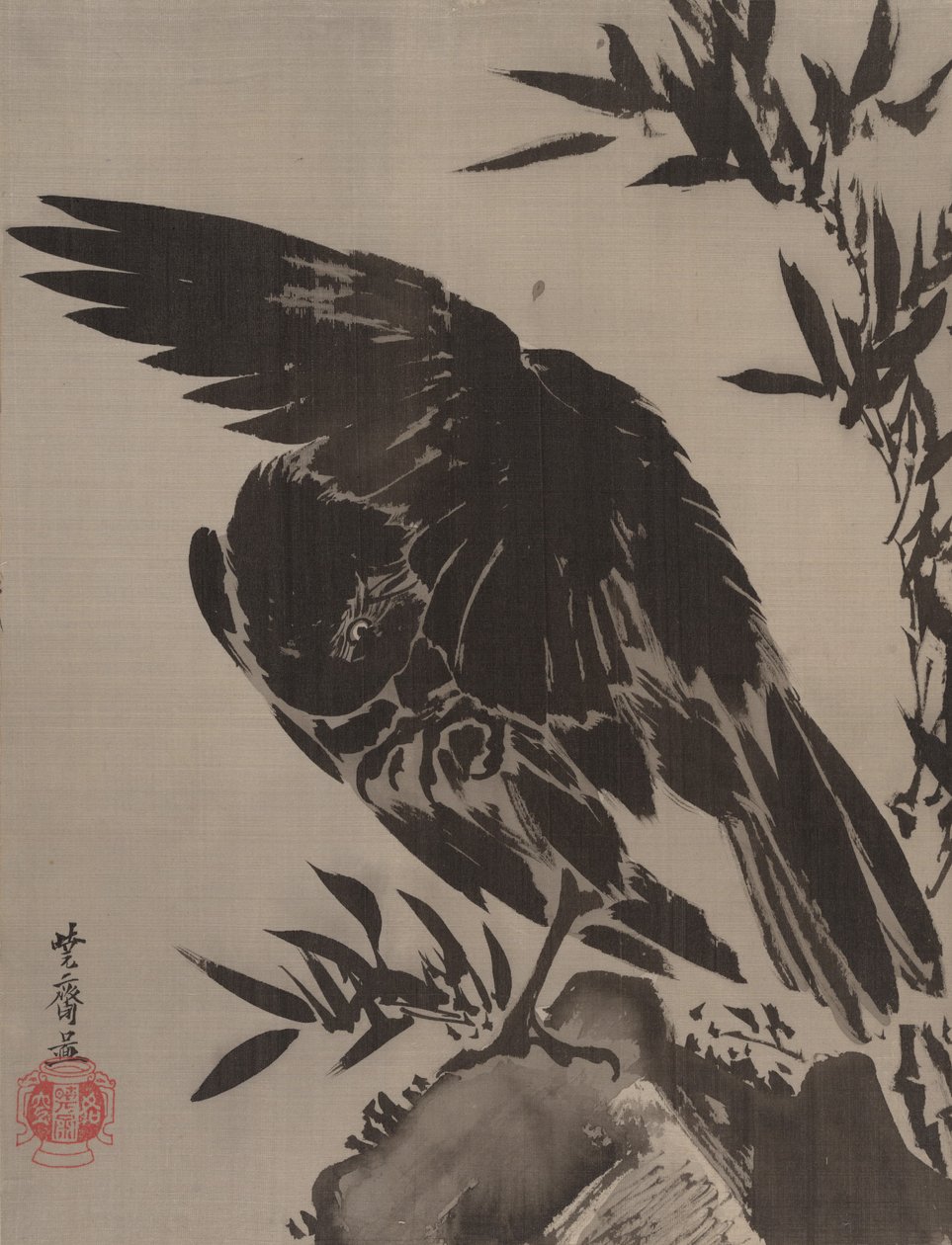 Cuervo en una Roca, ca. 1887 de Kawanabe Kyosai