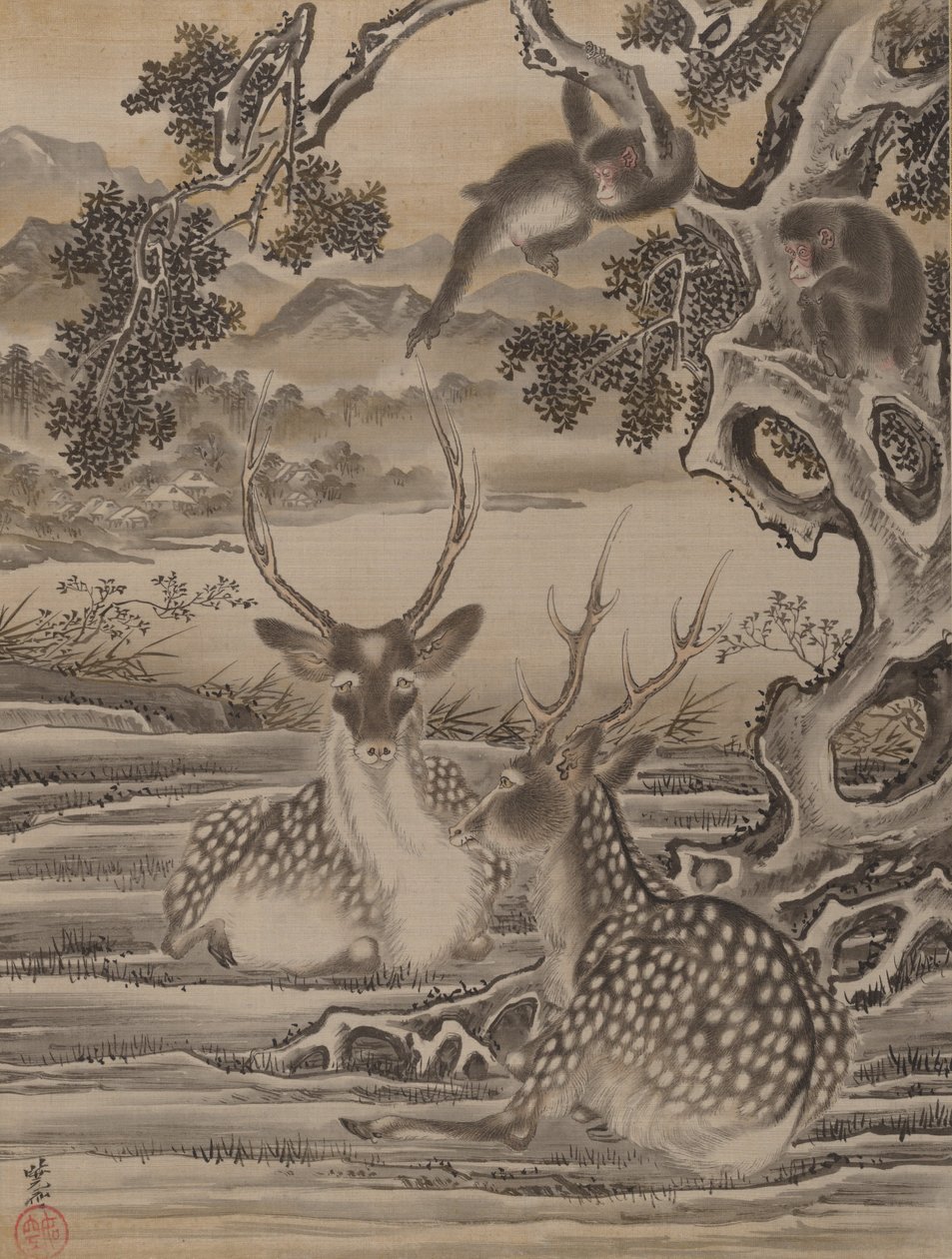 Ciervos y monos, ca. 1887 de Kawanabe Kyosai