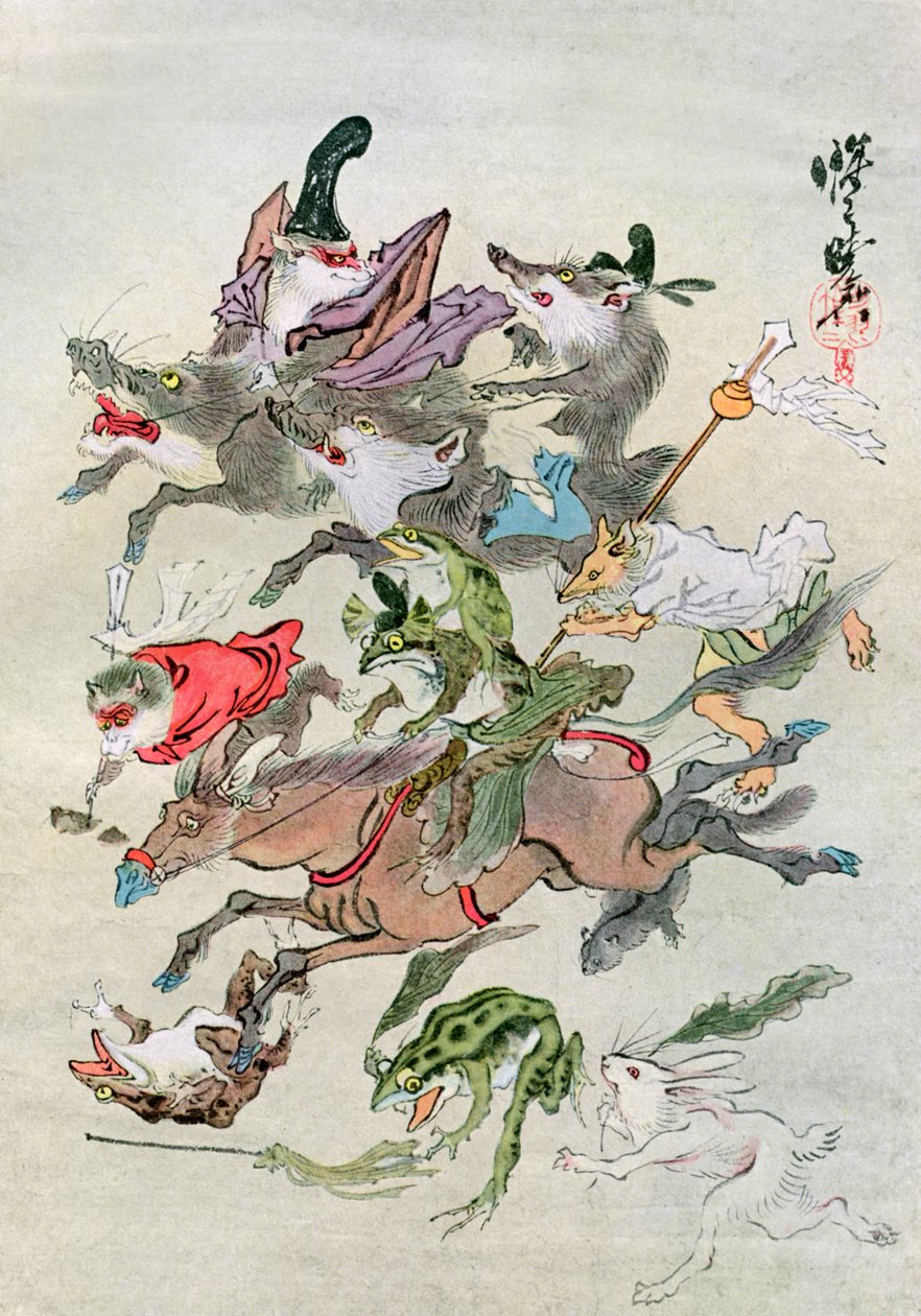 Cazando animales de Kawanabe Kyosai