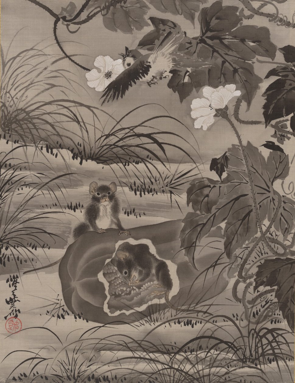 Ratones en un melón de Kawanabe Kyosai