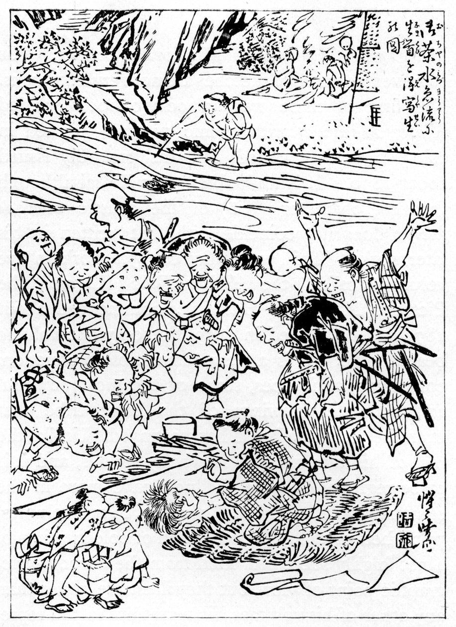 El joven Kyôsai dibujando la cabeza cortada, 1898 de Kawanabe Kyosai