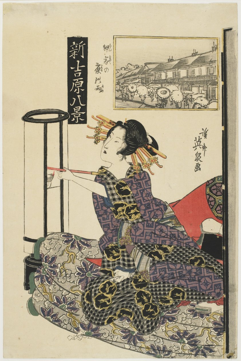 Noche Lluviosa con un Cliente Habitual, c. 1820s de Keisai Eisen