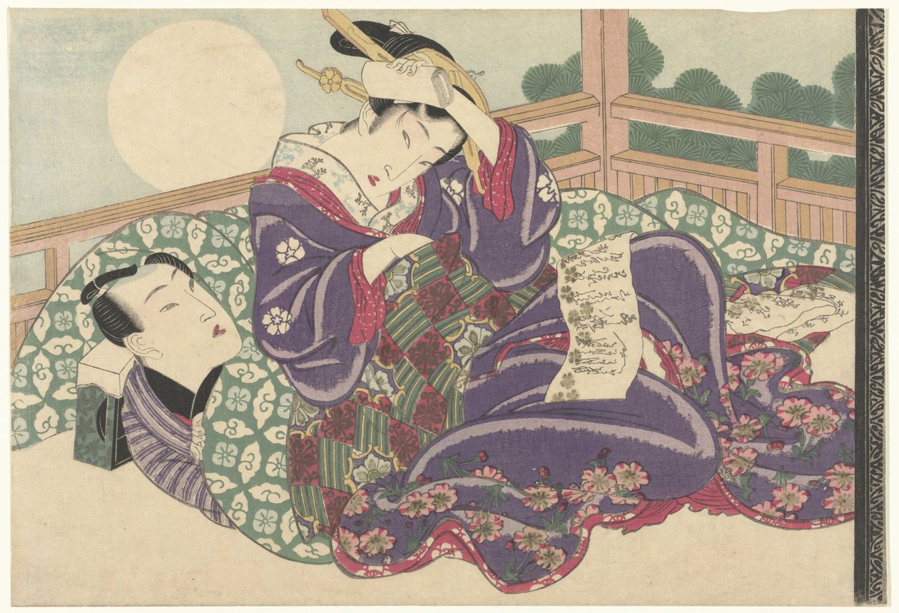 Pareja de amor en luna llena de Keisai Eisen (attributed to)