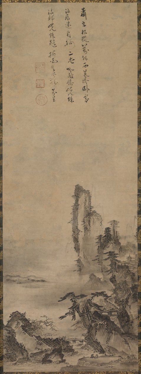 Templo solitario y acantilado imponente, c. 1480 de Kenkō Shōkei