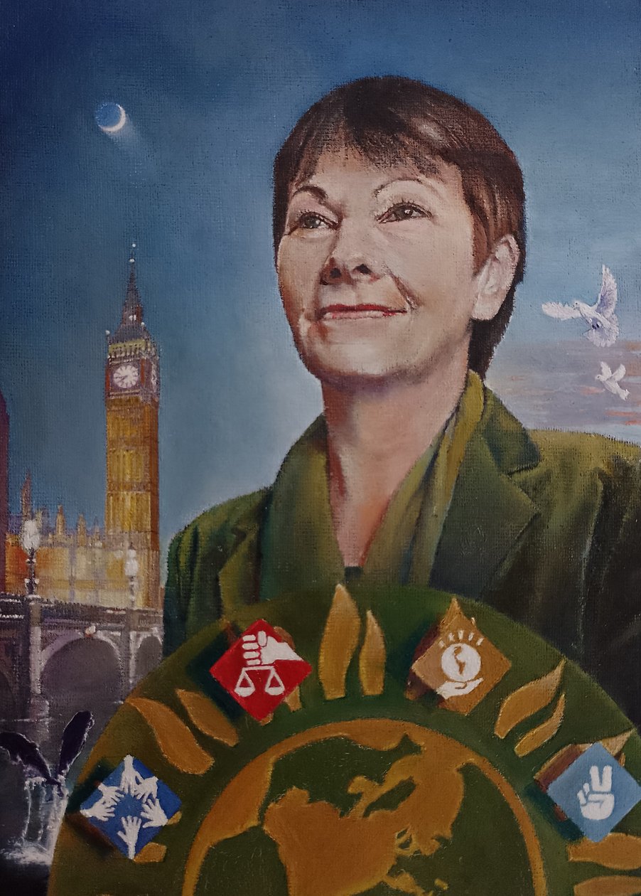 Caroline At Westminster (Partido Verde), 2022 (pintura) de Kevin Parrish