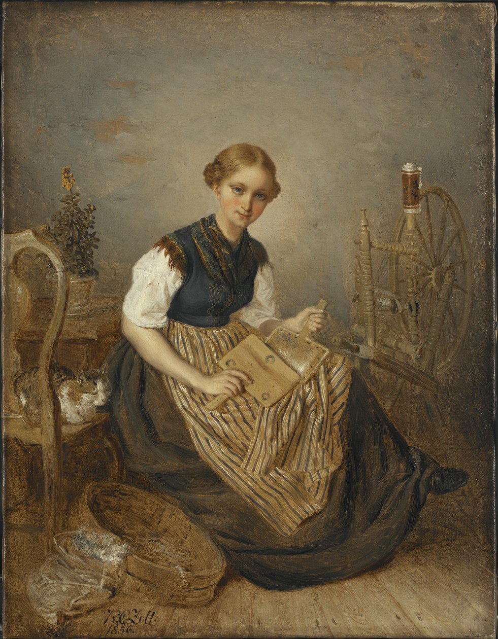 Una niña cardando, 1856 de Kilian Christoffer Zoll