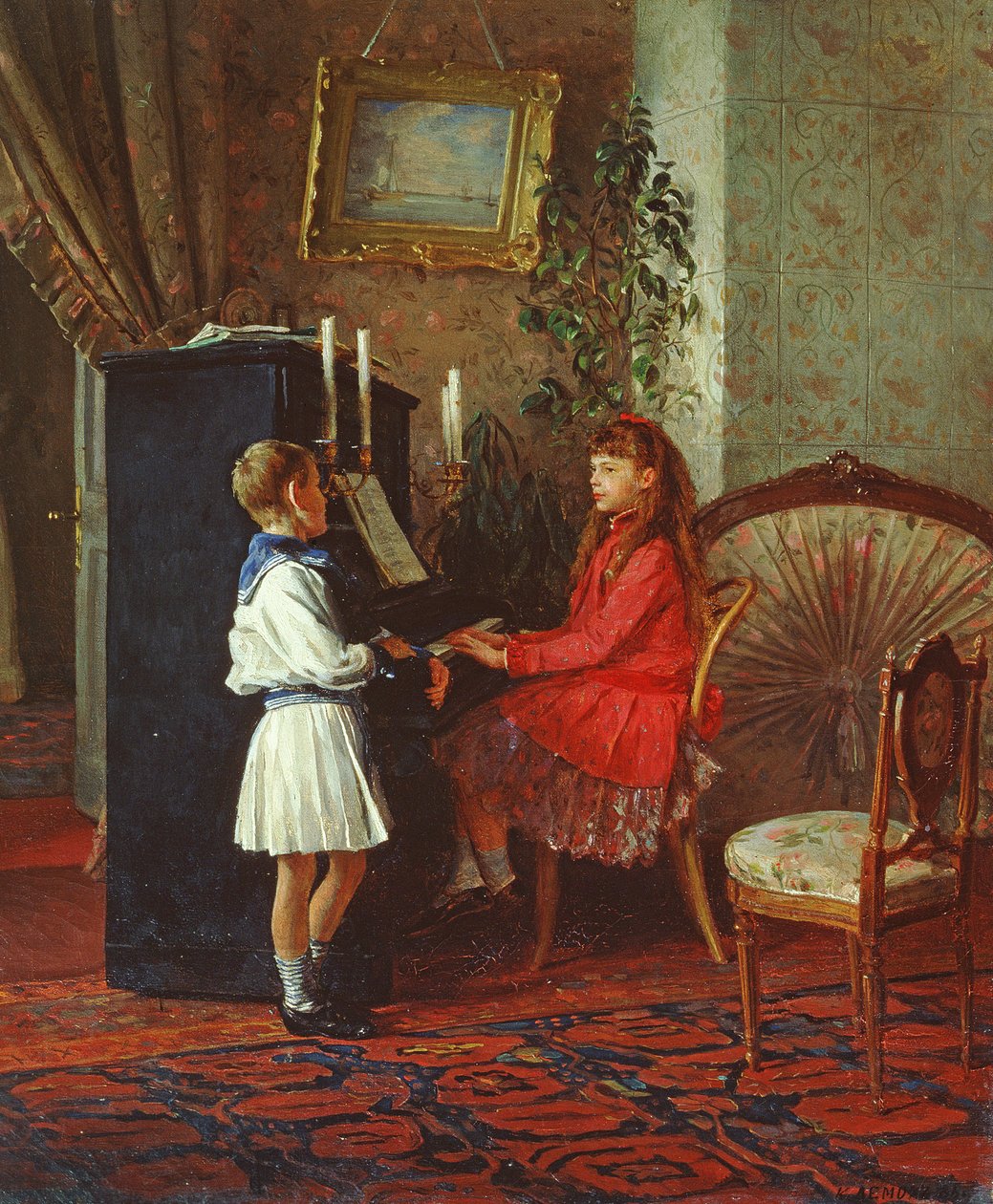 Niños en el piano, 1886 de Kirill Vikentevich Lemokh