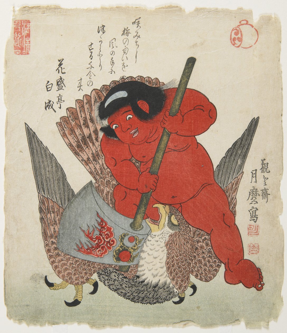 Kintaro luchando con un águila de Kitagawa Tsukimaro