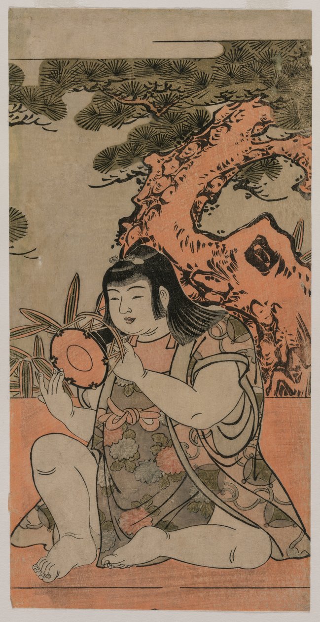 Muñeca tocando un tambor de mano de Kitao Shigemasa