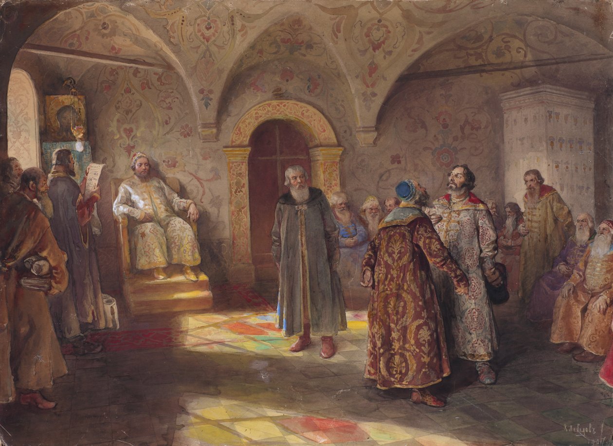 Zar y boyardos, 1907 de Klavdi Vasilyevich Lebedev