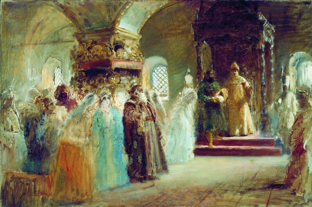 La exhibición de novias del zar Alexey Mikhailovich de Konstantin Egorovich Makovsky