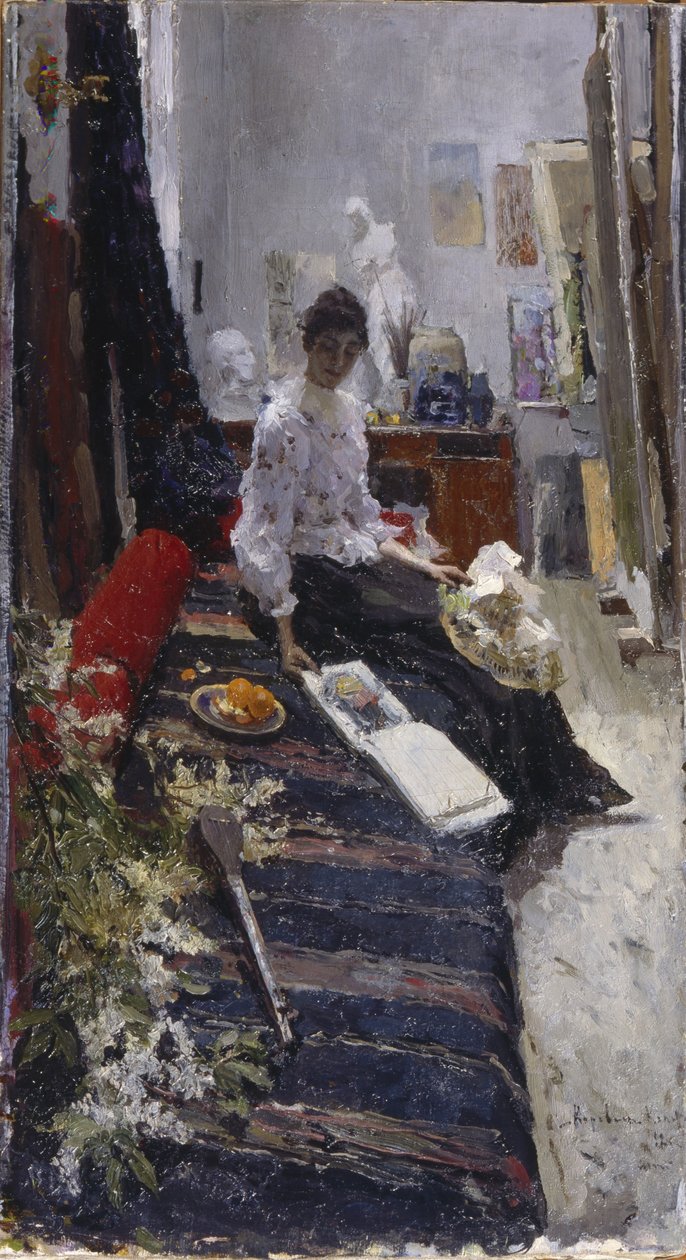 En el estudio del pintor de Konstantin Alekseevich Korovin